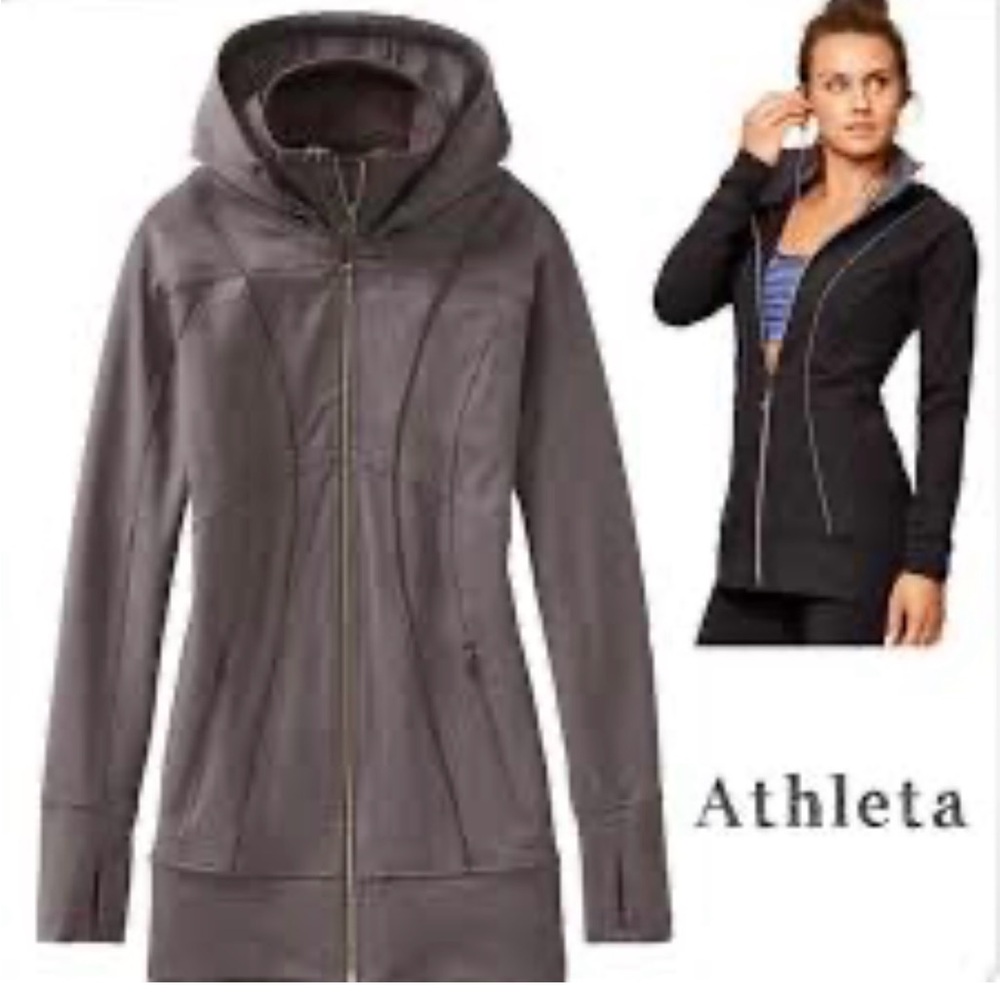Athleta Booyah Active Stretch Hooded Tumbhole Full Zip Run Jacket Sz M